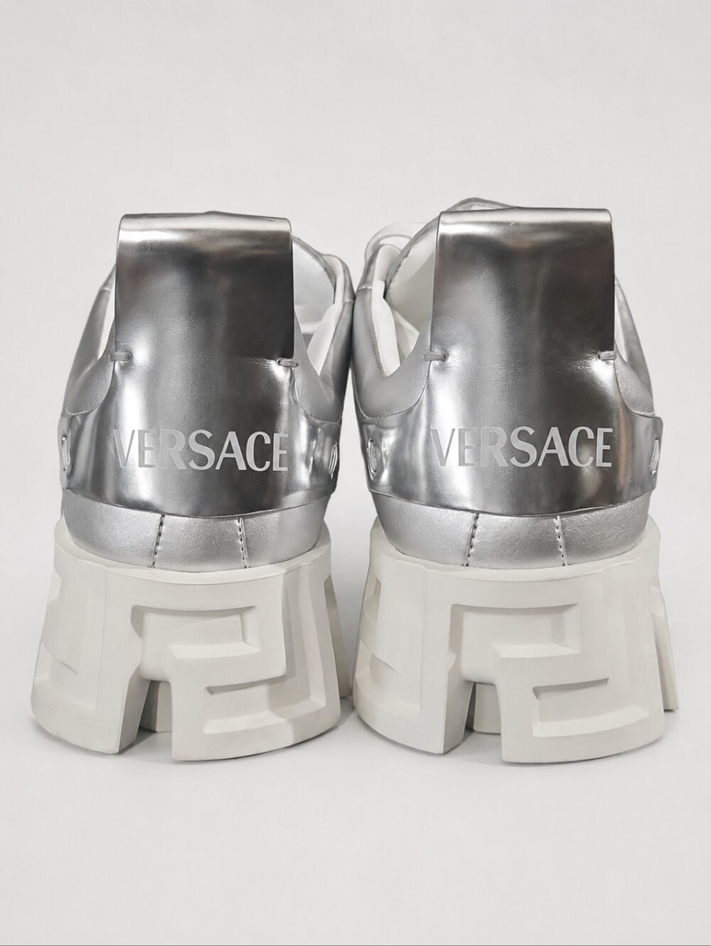 VERSACE | Metallic Silver Greca Platform Chunky Sneakers EU 44 US 11 - Picture 5 of 8
